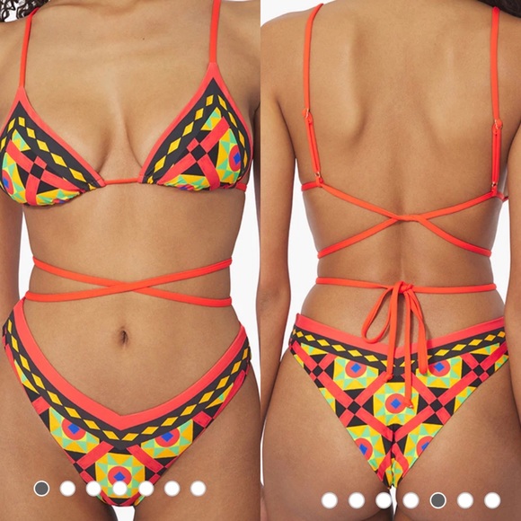WeWoreWhat Cooper Wrap Bikini Top & Delilah Bikini Bottom Mosaic Print size S - Picture 2 of 7